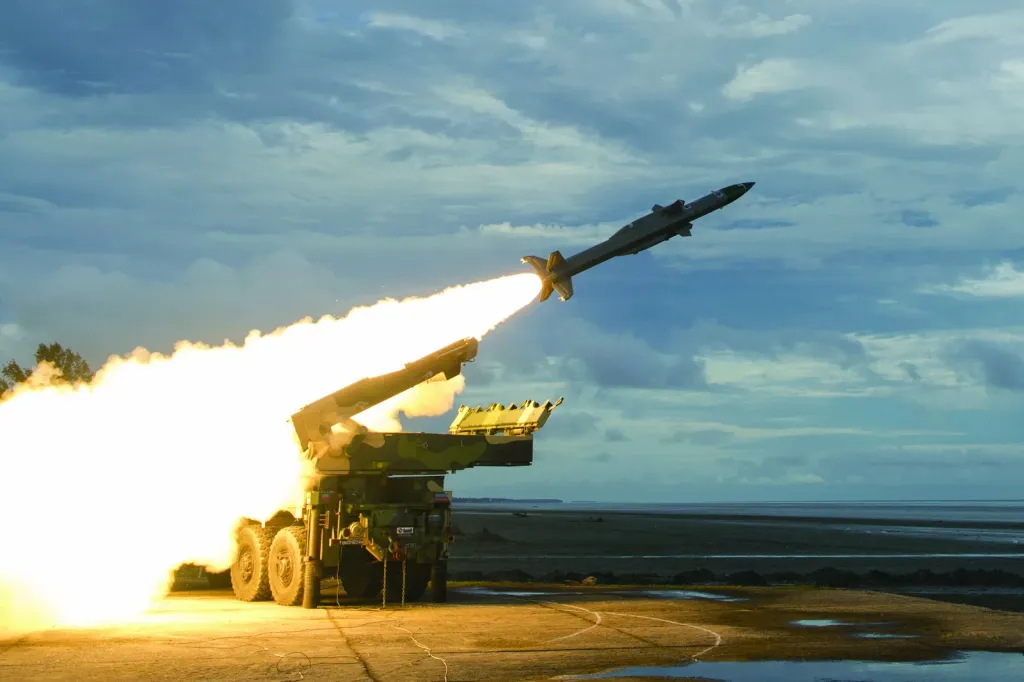 Akash surface-to-air missile system launcher mounted on a mobile carrier vehicle